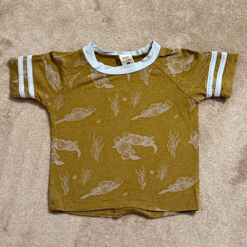 Kate Quinn Sea Otter Bamboo Raglan Tee Mustard Blue Stripe 6-12M